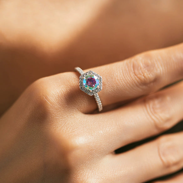 Wholesale Women's S925 Sterling Silver Polygon Line Geometric Inlaid Zircon Light Luxury Ring