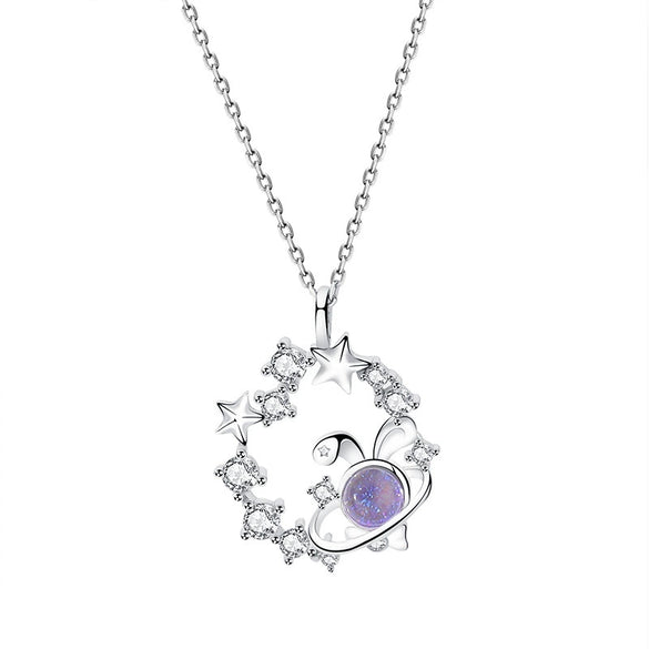 Wholesale Women's S925 Sterling Silver Rabbit And Zodiac Inlaid Necklace With Cross Chain