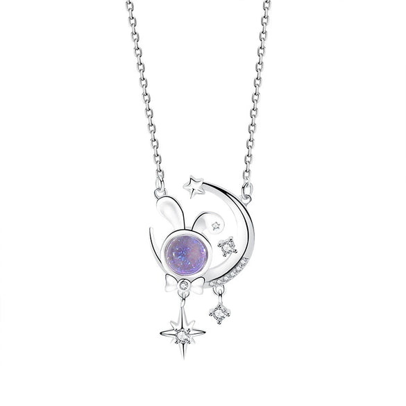 Wholesale Women's S925 Sterling Silver Rabbit And Zodiac Inlaid Necklace With Cross Chain