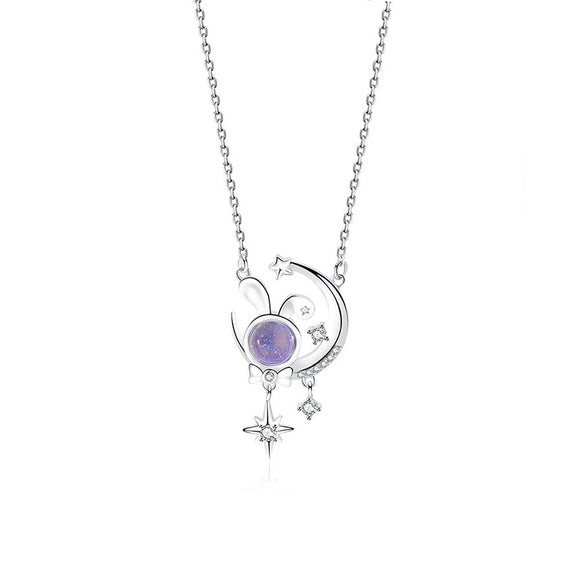 Wholesale Women's S925 Sterling Silver Rabbit And Zodiac Inlaid Necklace With Cross Chain