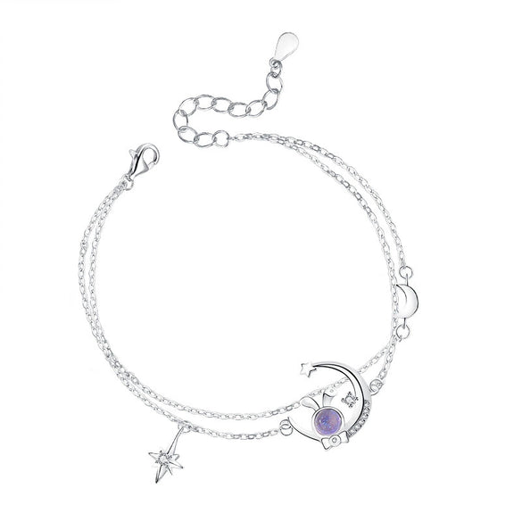 Wholesale Women's S925 Sterling Silver Rabbit And Zodiac Inlaid Necklace With Cross Chain