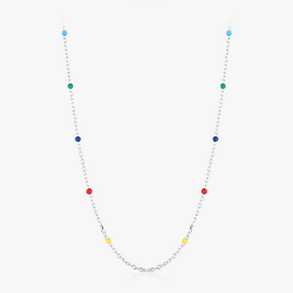 Wholesale Women's S925 Sterling Silver Rainbow Peas Clavicle Chain With Dripping Glue Design