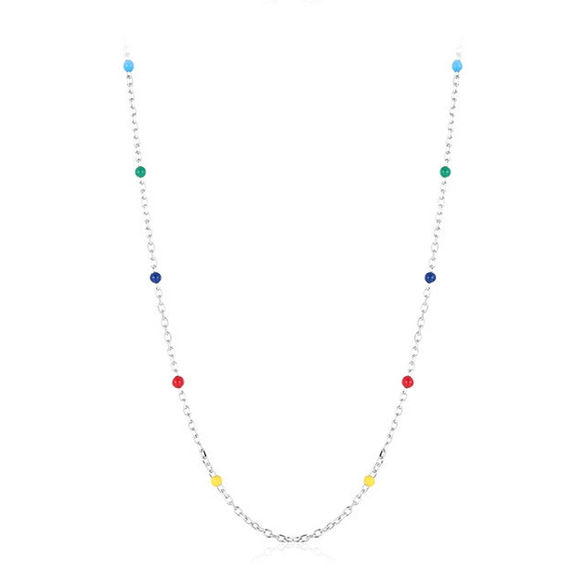 Wholesale Women's S925 Sterling Silver Rainbow Peas Clavicle Chain With Dripping Glue Design