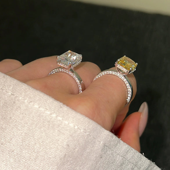 Wholesale Women's S925 Sterling Silver Rectangular Geometric Design Ice Cut Zircon Electroplated Ring