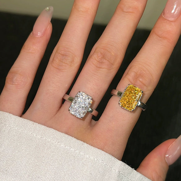 Wholesale Women's S925 Sterling Silver Rectangular Geometric Design Ice Cut Zircon Electroplated Ring