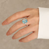 Wholesale Women's S925 Sterling Silver Rectangular Sea Blue Zircon Diamond Ring Geometric Style Electroplated