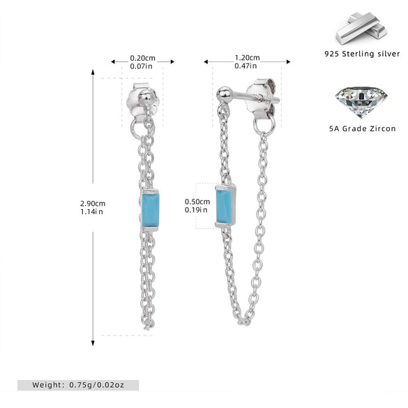 Wholesale Women's S925 Sterling Silver Rectangular Zircon Inlaid Geometric Earrings With Electroplating Treatment