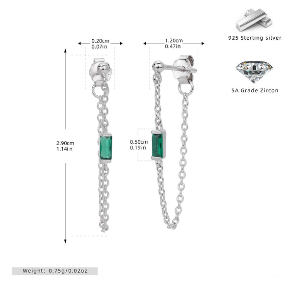Wholesale Women's S925 Sterling Silver Rectangular Zircon Inlaid Geometric Earrings With Electroplating Treatment