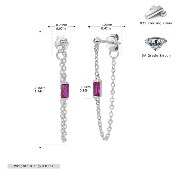 Wholesale Women's S925 Sterling Silver Rectangular Zircon Inlaid Geometric Earrings With Electroplating Treatment