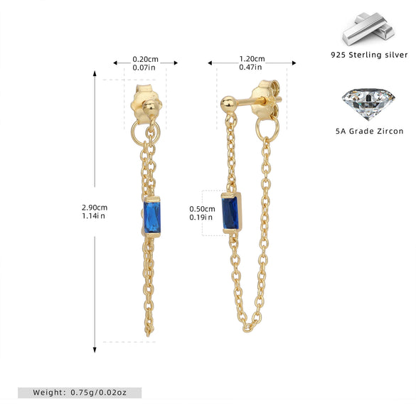 Wholesale Women's S925 Sterling Silver Rectangular Zircon Inlaid Geometric Earrings With Electroplating Treatment