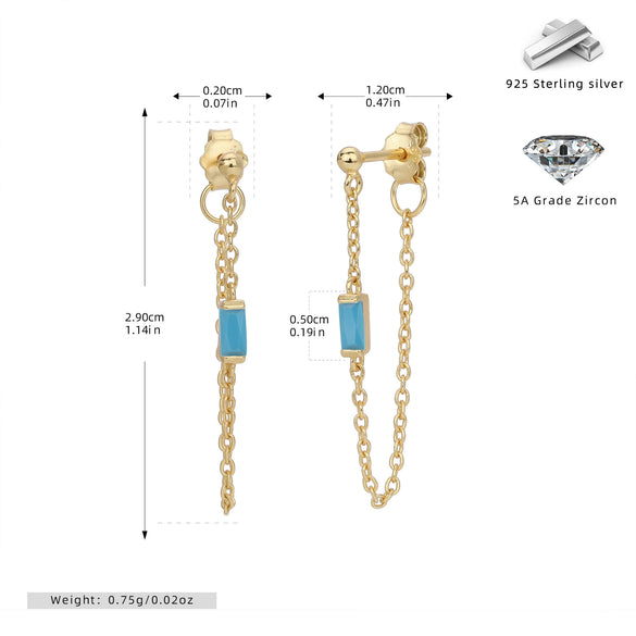 Wholesale Women's S925 Sterling Silver Rectangular Zircon Inlaid Geometric Earrings With Electroplating Treatment