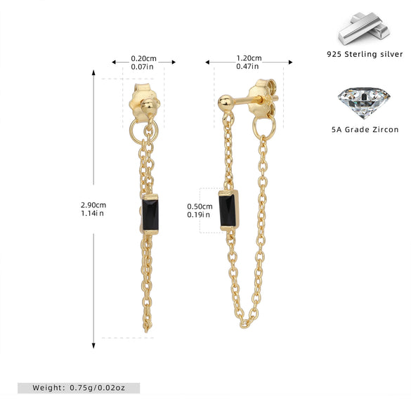 Wholesale Women's S925 Sterling Silver Rectangular Zircon Inlaid Geometric Earrings With Electroplating Treatment