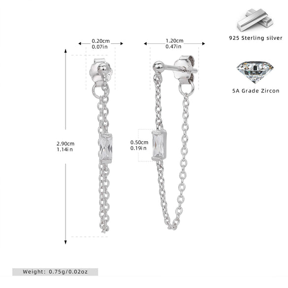 Wholesale Women's S925 Sterling Silver Rectangular Zircon Inlaid Geometric Earrings With Electroplating Treatment