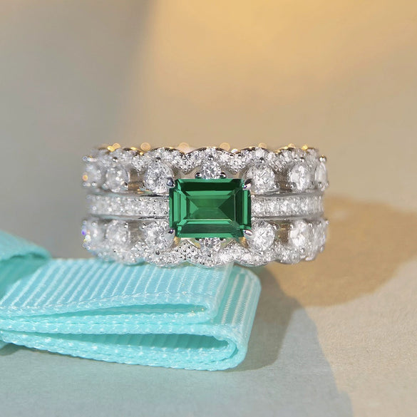 Wholesale Women's S925 Sterling Silver Ring Emerald Cut Electroplated With High Carbon Diamond