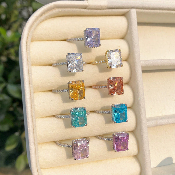 Wholesale Women's S925 Sterling Silver Ring Hand Inlaid High Carbon Diamond With Ice Flower Cut 810 Rectangular Sugar Shape Geometric Pattern And Electroplating Finish