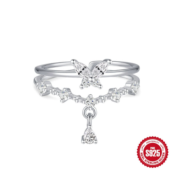 Wholesale Women's S925 Sterling Silver Ring With Colorful Zircon Inlaid Flower Design Opening Adjustable Electroplated