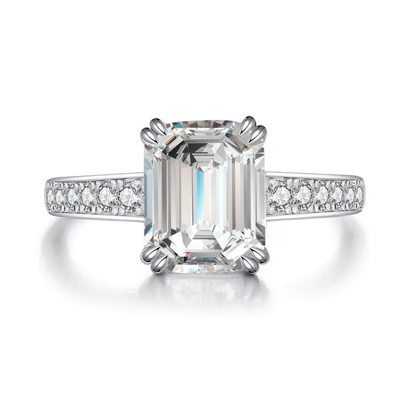 Wholesale Women's S925 Sterling Silver Ring With Emerald Cut Square Pagoda Shapes And Geometric Style Electroplated