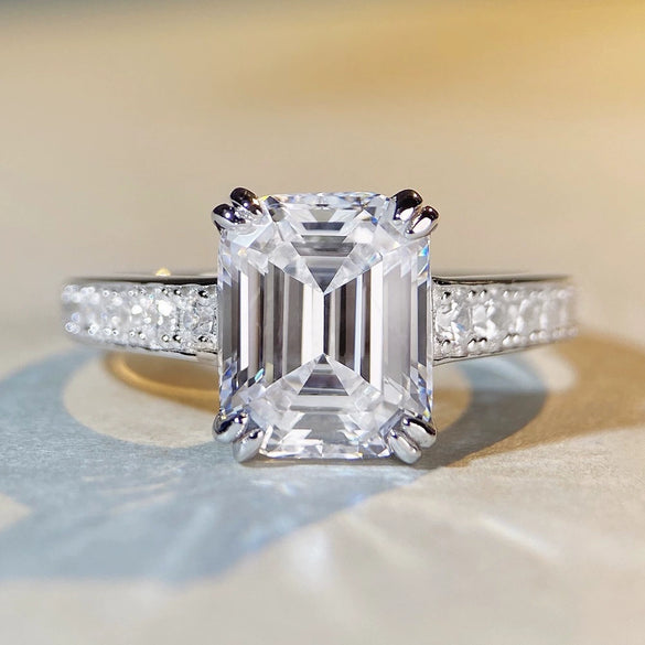 Wholesale Women's S925 Sterling Silver Ring With Emerald Cut Square Pagoda Shapes And Geometric Style Electroplated