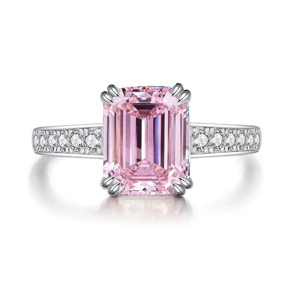 Wholesale Women's S925 Sterling Silver Ring With Emerald Cut Square Pagoda Shapes And Geometric Style Electroplated