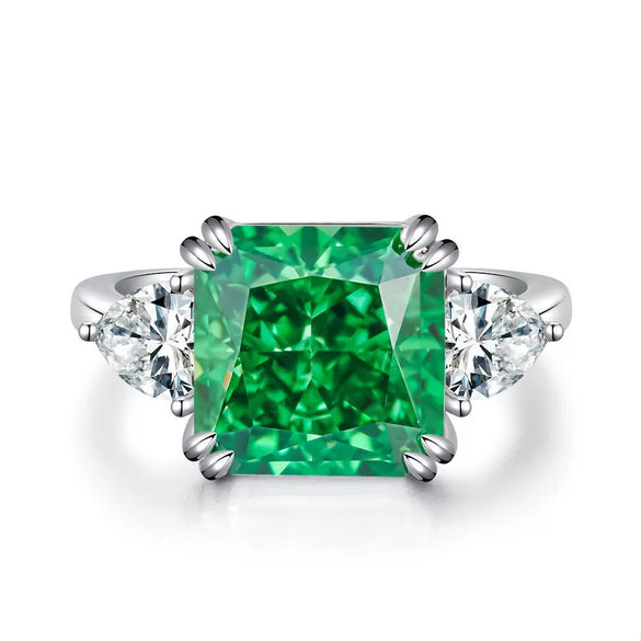 Wholesale Women's S925 Sterling Silver Ring With Emerald Green Color And Geometric Pattern Electroplated