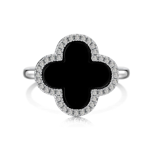 Wholesale Women's S925 Sterling Silver Ring With Four Leaf Clover And Zircon Separable Design Flower Pattern