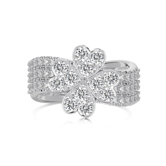 Wholesale Women's S925 Sterling Silver Ring With Four Leaf Clover And Zircon Separable Design Flower Pattern