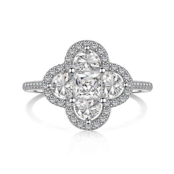Wholesale Women's S925 Sterling Silver Ring With Four Leaf Clover And Zircon Separable Design Flower Pattern