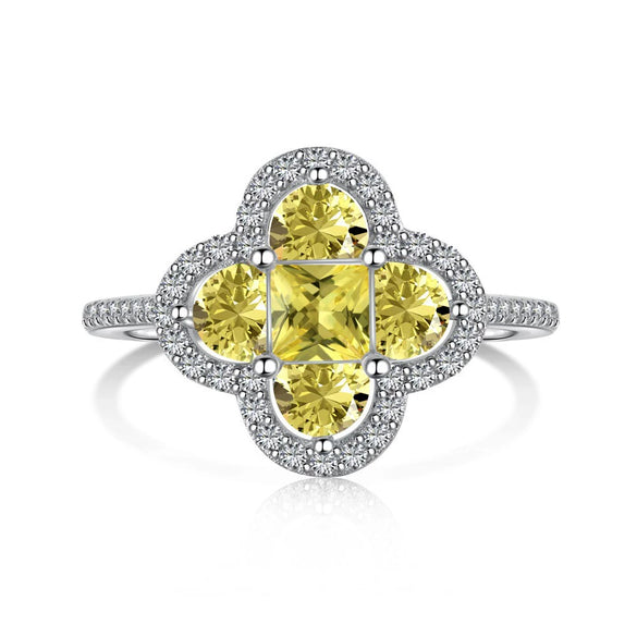 Wholesale Women's S925 Sterling Silver Ring With Fourleaf Clover Zircon Inlaid And Electroplating Process