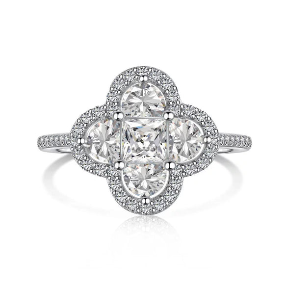Wholesale Women's S925 Sterling Silver Ring With Fourleaf Clover Zircon Inlaid And Electroplating Process
