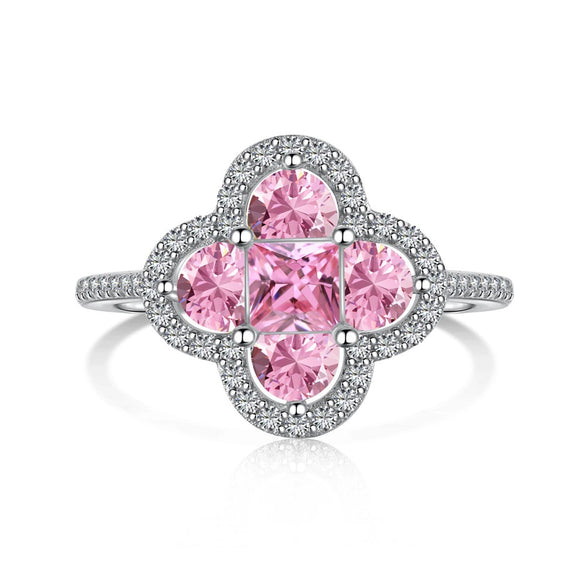 Wholesale Women's S925 Sterling Silver Ring With Fourleaf Clover Zircon Inlaid And Electroplating Process