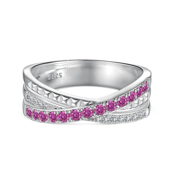 Wholesale Women's S925 Sterling Silver Ring With Geometric Pattern And Inlaid Full Diamond Zircon Electroplated