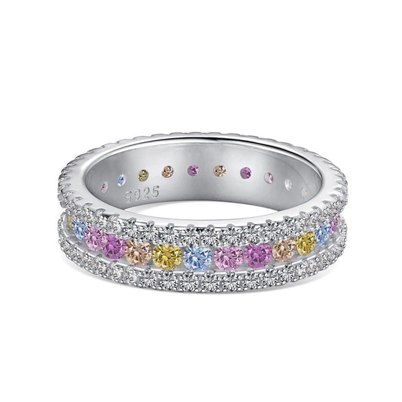 Wholesale Women's S925 Sterling Silver Ring With Geometric Pattern And Inlaid Full Diamond Zircon Electroplated