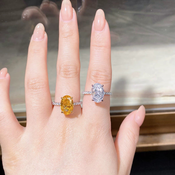 Wholesale Women's S925 Sterling Silver Ring With Geometric Pattern Ice Flower Cut High Carbon Diamond Yellow Diamond Fourprong Zircon Electroplated