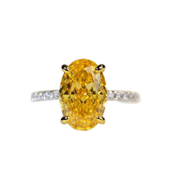 Wholesale Women's S925 Sterling Silver Ring With Geometric Pattern Ice Flower Cut High Carbon Diamond Yellow Diamond Fourprong Zircon Electroplated
