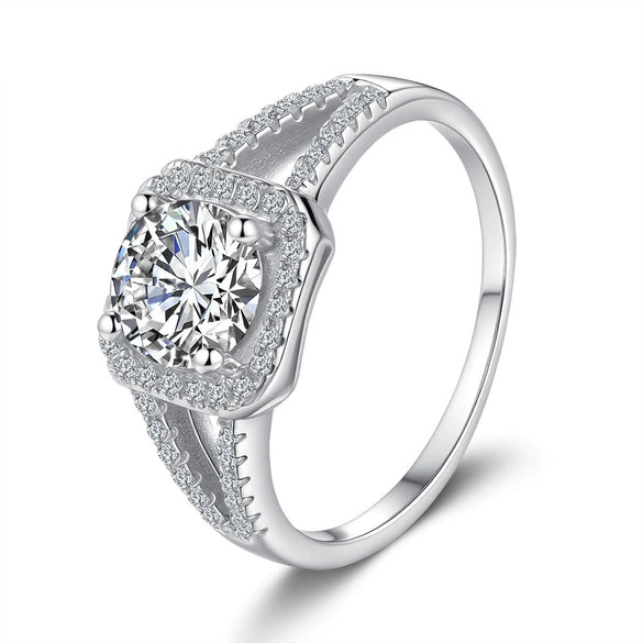 Wholesale Women's S925 Sterling Silver Ring With Moissanite And Geometric Pattern