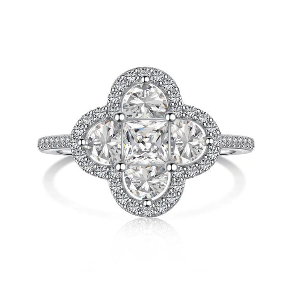 Wholesale Women's S925 Sterling Silver Ring With Zircon Inlaid Butterfly And Clover Letter Design Light Luxury Geometric Style Electroplated