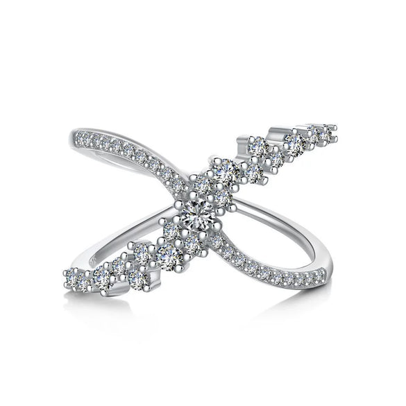 Wholesale Women's S925 Sterling Silver Ring With Zircon Inlaid Butterfly And Clover Letter Design Light Luxury Geometric Style Electroplated