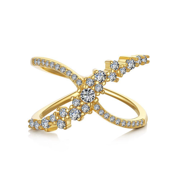 Wholesale Women's S925 Sterling Silver Ring With Zircon Inlaid Butterfly And Clover Letter Design Light Luxury Geometric Style Electroplated