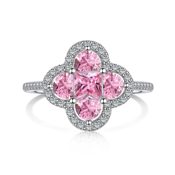 Wholesale Women's S925 Sterling Silver Ring With Zircon Inlaid Geometric Four Leaf Clover Design Light Luxury Style Electroplated