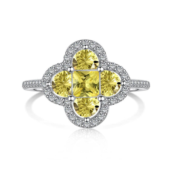 Wholesale Women's S925 Sterling Silver Ring With Zircon Inlaid Geometric Four Leaf Clover Design Light Luxury Style Electroplated