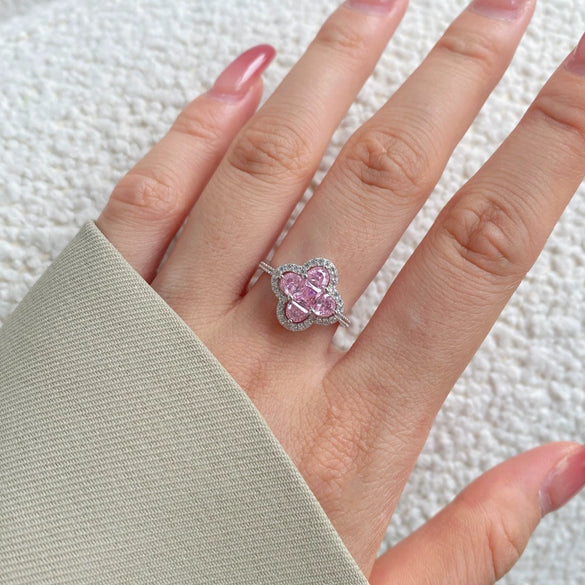 Wholesale Women's S925 Sterling Silver Ring With Zircon Inlaid Geometric Four Leaf Clover Design Light Luxury Style Electroplated