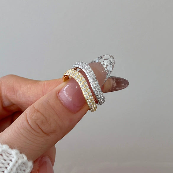Wholesale Women's S925 Sterling Silver Ring With Zircon Inlaid Snake Curve Design And Electroplating