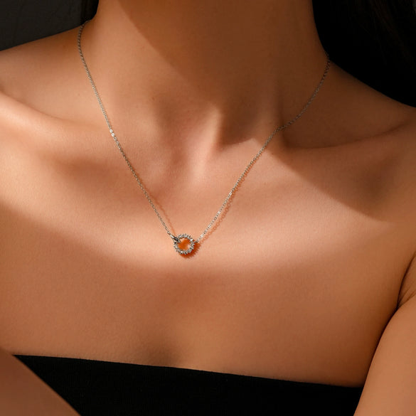 Wholesale Women's S925 Sterling Silver Ringlink Necklace With Geometric Design And Electroplating In Platinum Or 18K Gold