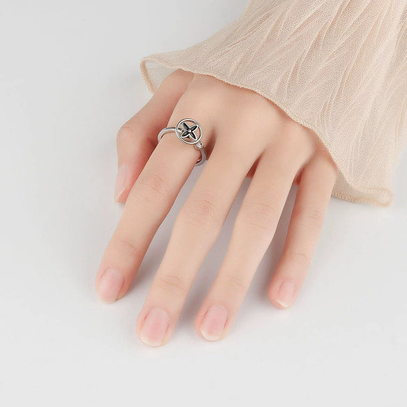Wholesale Women's S925 Sterling Silver Rotating Clover Geometric Ring With Electroplating And Inlaid Zircon