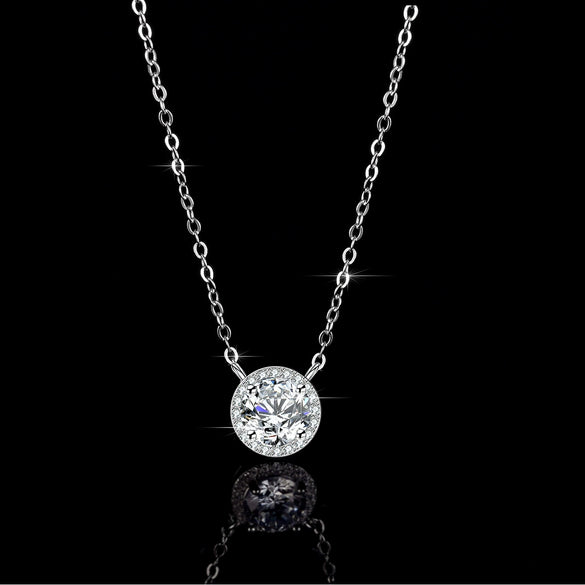 Wholesale Women's S925 Sterling Silver Round Moissanite Pendant Necklace With Geometric Design And Eight Heart And Eight Arrows Cutting