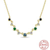 Wholesale Women's S925 Sterling Silver Round Pendant Necklace With Colored Zircon Electroplated O Chain Geometric Design