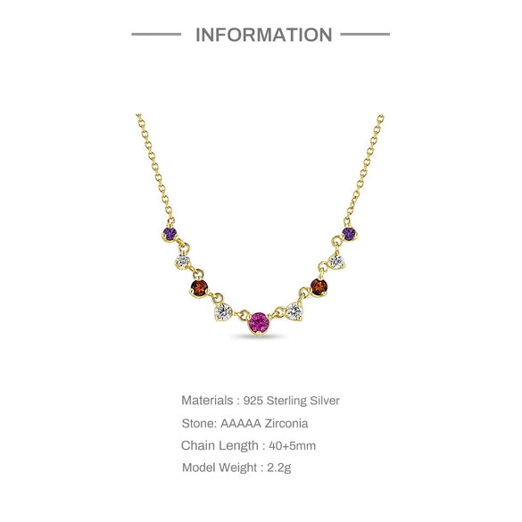 Wholesale Women's S925 Sterling Silver Round Pendant Necklace With Colored Zircon Electroplated O Chain Geometric Design