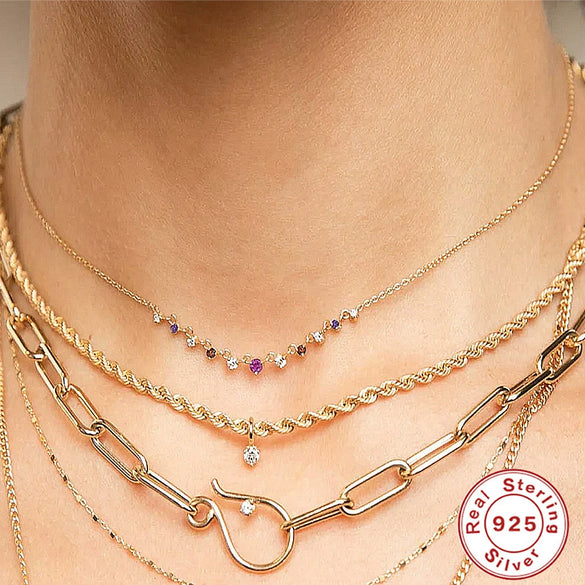 Wholesale Women's S925 Sterling Silver Round Pendant Necklace With Colored Zircon Electroplated O Chain Geometric Design