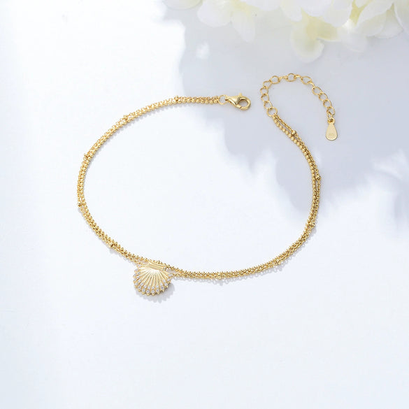 Wholesale Women's S925 Sterling Silver Shell Diamond Anklet For Girls