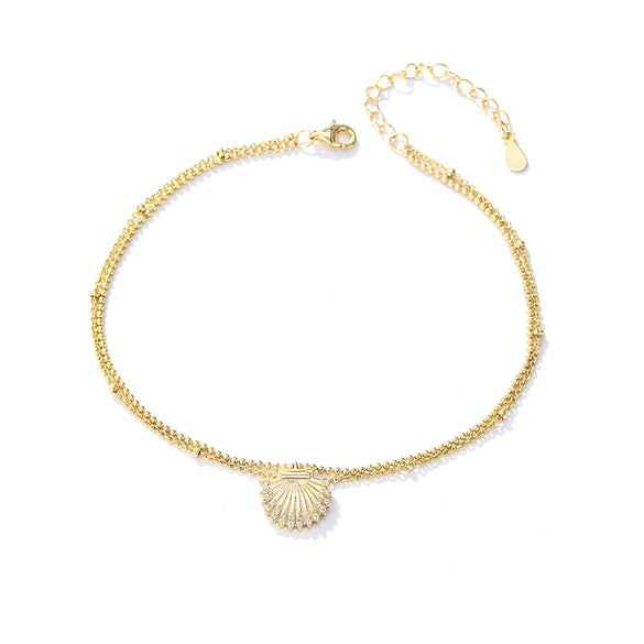 Wholesale Women's S925 Sterling Silver Shell Diamond Anklet For Girls